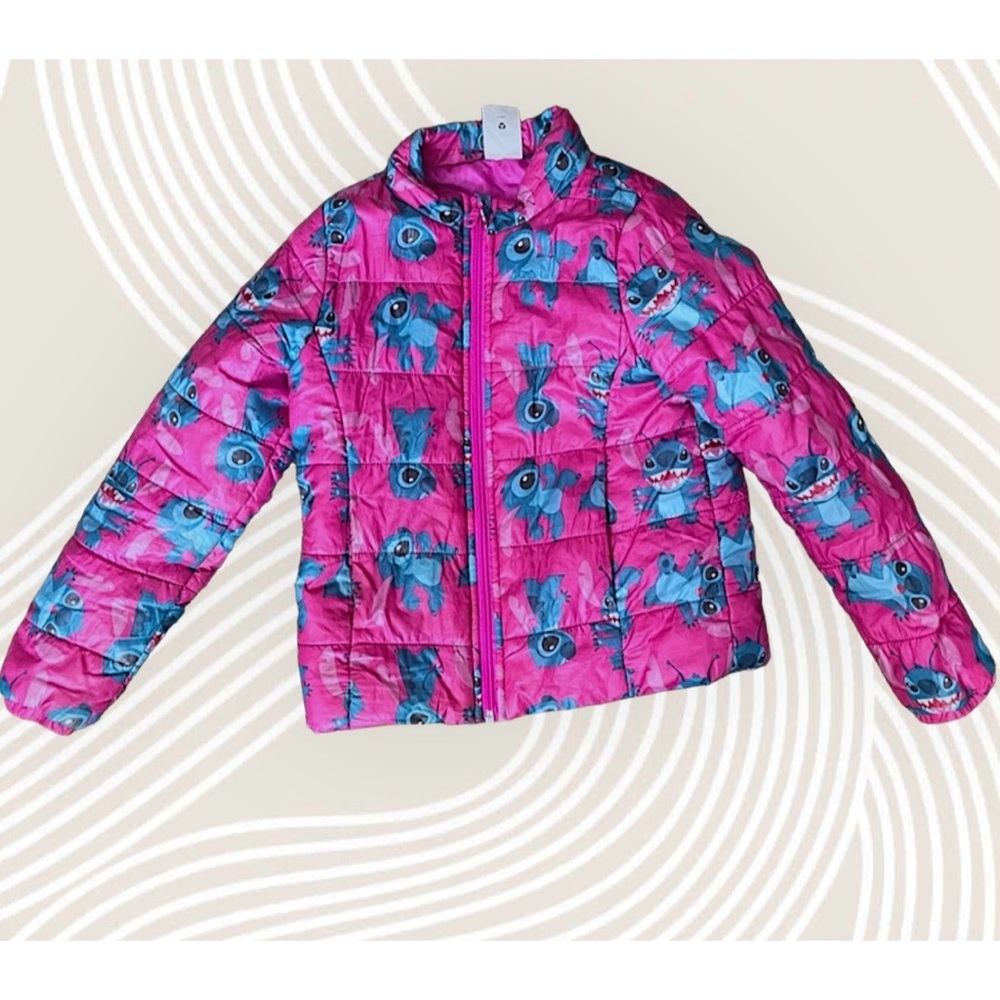 Disney stitch puffer coat jacket pink winter girls